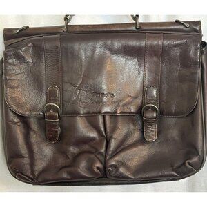 Brown Leather Laptop Briefcase By SOLO 16” x 13” No Shoulder Strap
